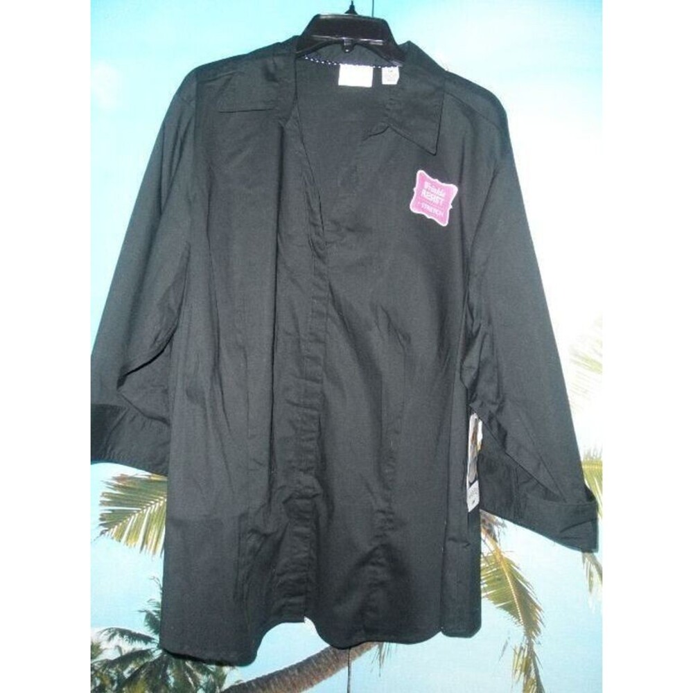 NEW by RIDERS LEE, BLACK LONG SLEEVE, COLLARED, BUTTON-FRONT SHIRT PLUS SIZE 2X